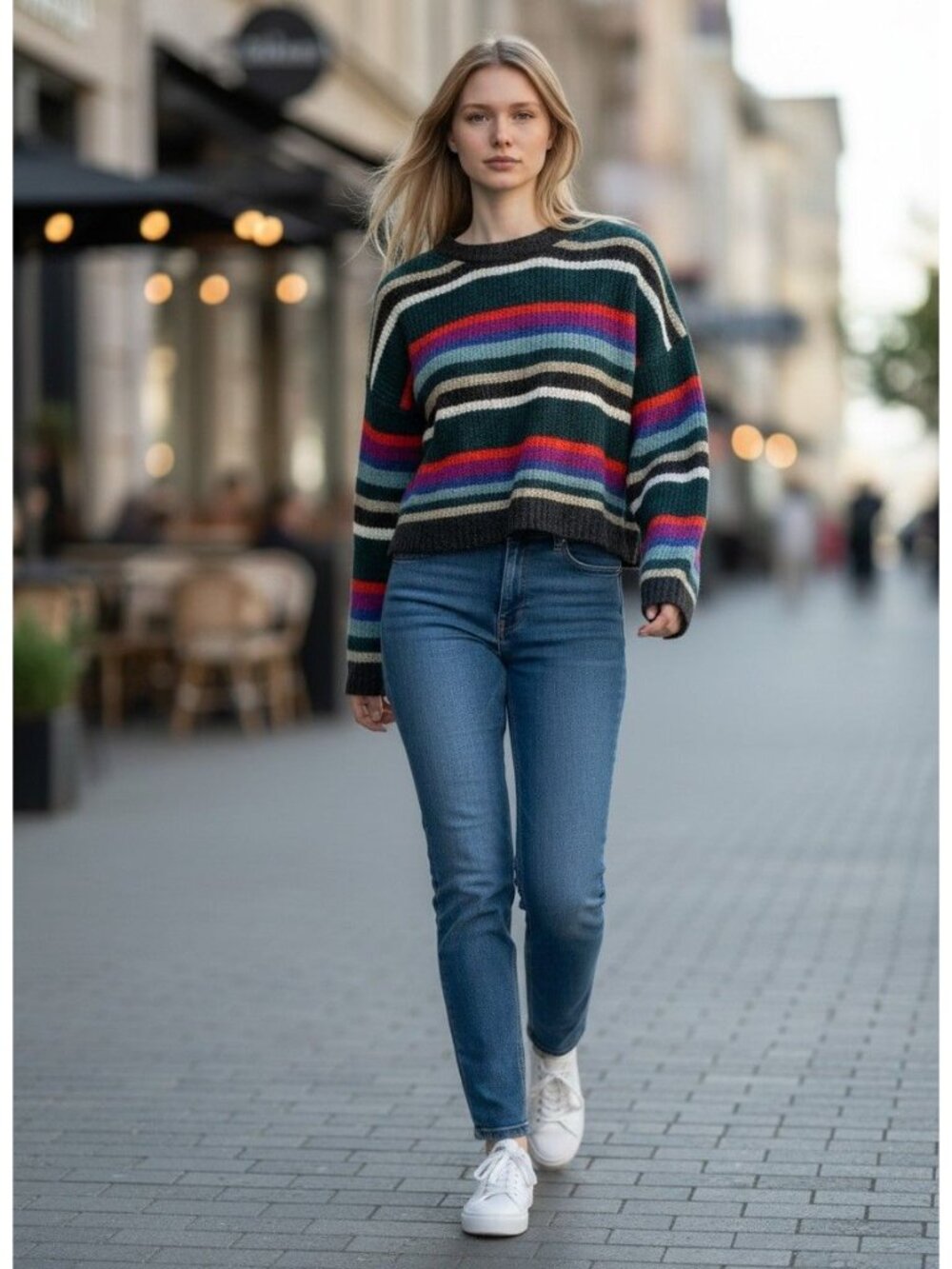 American Eagle Womens Striped Knit Sweater Cropped Multicolor Small Acrylic Blen
